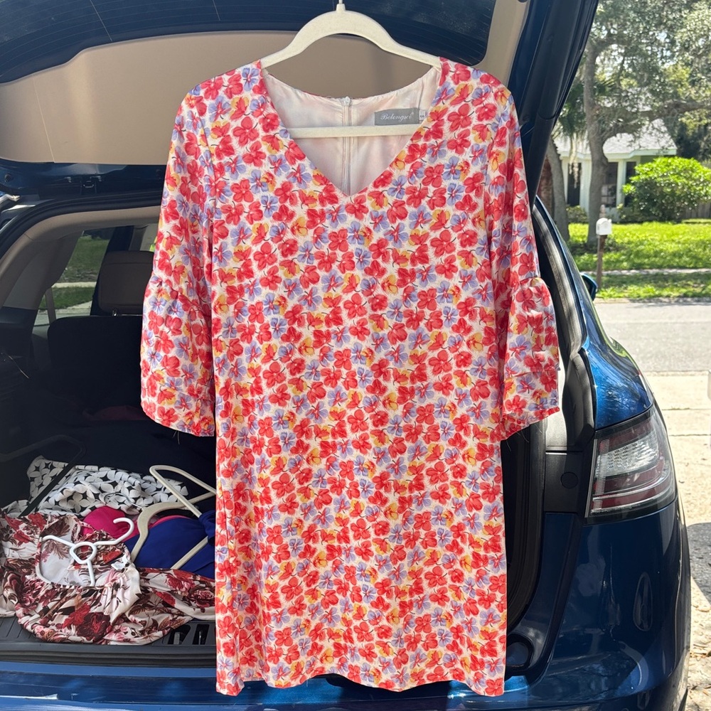 Belongsci Elegant Floral Long Sleeve Dress